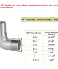 304 Stainless Steel Hose Barb Fitting 1 Inch Barbed To 1 Inch NPT Male 90 Degree Elbow with thread size chart