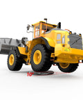 Volvo L260H Remote Control Wheel Loader 1:16 Scale 4WD RC Construction Toy, rear view showing tilted alloy bucket and wheels.