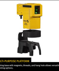 Top Shelf Green Beam Cross Line Laser Bundle Loaded With Full Setup Gear To Shoot Straight Green Lines Clear As Day Up To Hundred Feet On Any Job Site While Keeping Layouts Totally Dead On Point, showcasing laser unit with multi-purpose platform.