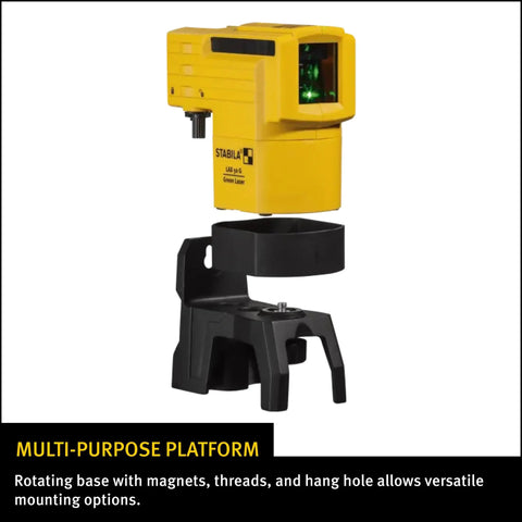 Top Shelf Green Beam Cross Line Laser Bundle Loaded With Full Setup Gear To Shoot Straight Green Lines Clear As Day Up To Hundred Feet On Any Job Site While Keeping Layouts Totally Dead On Point, showcasing laser unit with multi-purpose platform.