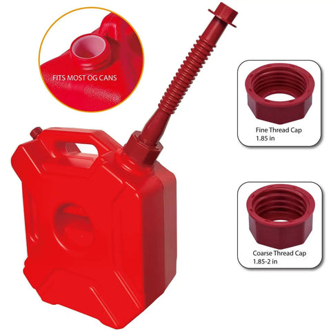 Red Gas Can Spout Replacement Kit For Half Five And Ten Gallon Cans With Two Different Sized Screw Collar Caps