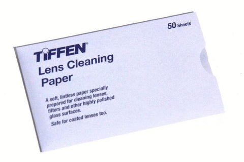 Tiffen Lens Cleaning Paper box, 50 sheets, white with blue TIFFEN logo.