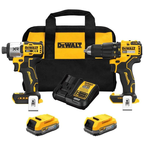 20V Max Cordless Drill And Impact Driver Combined With Angle Grinder Dual Battery Charger Power Tool Kit With Durable Carrying Case showing tools and accessories.