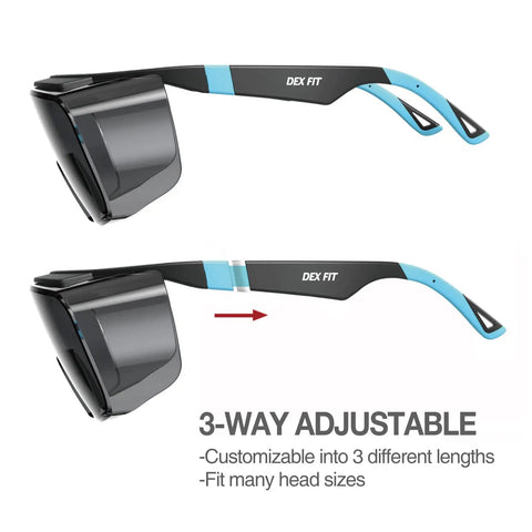 Side view of OTG Safety Sunglasses For Over Eyeglasses With UV400 Protection Z87.1 Certified Anti Fog Lenses Adjustable Temples.