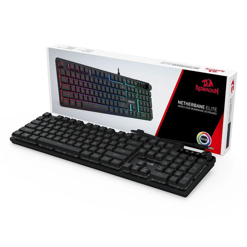 Dope Full Size Gaming Keyboard With Quick Turn Volume Knob, 104 Keys Wired PC Peripheral Featuring Fresh RGB Lighting And Crisp Feedback For Weekend Warriors with black design.