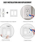 Installation steps for 2-Gang Decora Wall Plate Cover White Durable Unbreakable Polycarbonate Electrical Faceplate 10-Pack