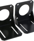 Pair of black steel mounting brackets for 86 mm NEMA 34 stepper motors with circular mounting holes and slotted bases.