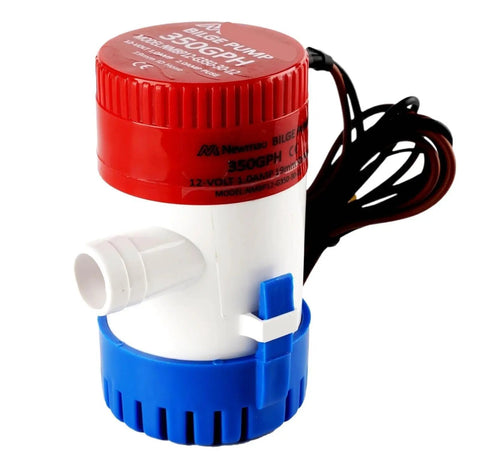 Top Shelf Daily Driver 12 And 24 Volt Automatic Bilge Sump Water Pump For RV Yacht Boat Trailer Applications 1100 Gph 12 Volt pump with blue base.