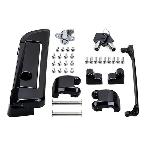 Harley Touring Trunk Lid Latch Cover Kit Billet Zinc Alloy Black With Keyhole For Stock Lock Direct Replacement parts layout