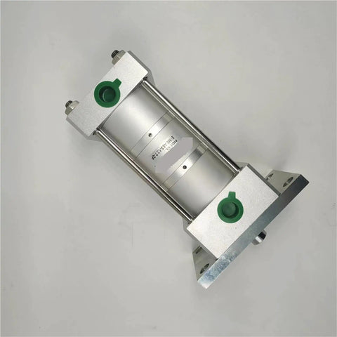 Premium Three Stage Telescopic Pneumatic Cylinder Built Rock Solid From High Grade Aluminum Alloy Compact High Force Air Actuator showing top view with green fittings.