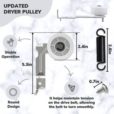 Upgraded Dryer Repair Kit With Roller, Idler Pulley And Belt For DC97-16782A DC93-00634A 6602-001655 5PH2337 showing pulley details