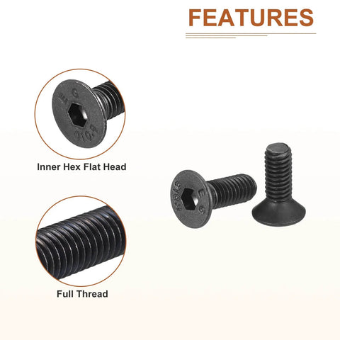 M3 0.5x8mm Hex Socket Flat Head Screws 100 Pack Carbon Steel Black Oxide Full Thread Countersunk Bolts for electronics DIY.
