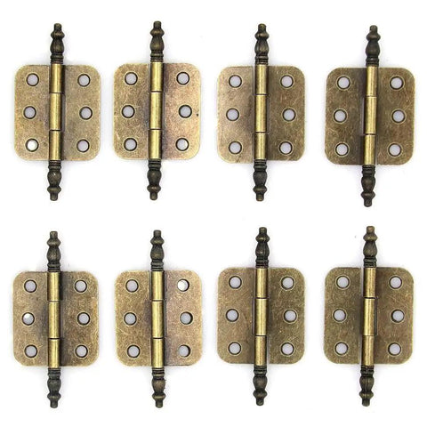 Eight Piece Vintage Antique Brass Flap Hinges With Lengthened Axis For Wooden Boxes Jewelry Cases Cabinets And Cupboards