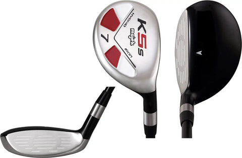 All Hybrid Number 7 Golf Club For Men Right Handed Senior Flex Graphite Shaft 38 Inch Standard Length Black Pro Velvet Grip Includes Free Hybrid Head Cover Beast Of A Hybrid, close-up of club head angles and shaft