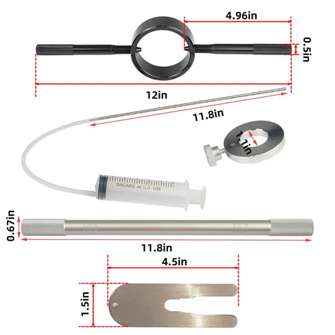 3 In 1 Motorcycle Fork Service Tool Kit With Fork Oil Level Tool Markings, Fork Spring Compressor And Damper Rod Bleeder measurements