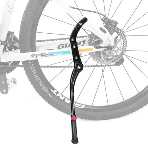 Rugged Mountain Bike Kickstand For 24 To 28 Inch Bikes, Adjustable Height 7 To 13 Inches, Quick Install Side Stand shown installed