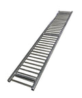 Heavy Duty Galvanized Steel Roller Conveyor with Bearings For Warehousing and Logistics Use to Move Freight Efficiently On Unloading Docks In A Modular System Design, long view.
