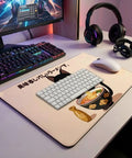 Cat Eat Ramen Meme Mouse Pad Slaps Your Desk With Style, 12x16 Inch, Non Slip Rubber Base on desk with keyboard and mouse
