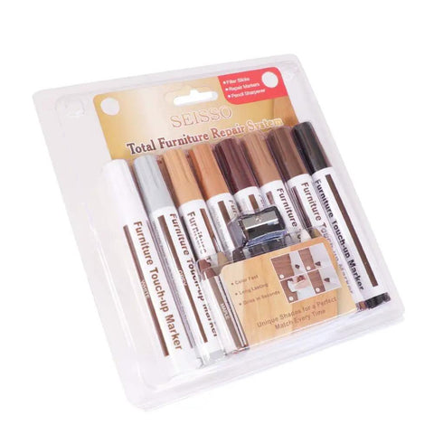 17 Piece Quick Fix Furniture Repair Kit With 8 Touch Up Markers And 8 Wax Sticks Plus Sharpener for Wood Scratches