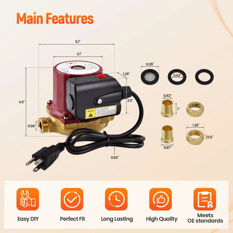 1.25 Hp 115V Water Circulator Pump With 1 2 Inch Sweat Line For Hydronic Heating And Radiant Floors Keeps Your Pipes Running Smooth Ditch Cold Shocks Replaces Up15 18B5 with brass fittings and power cord.
