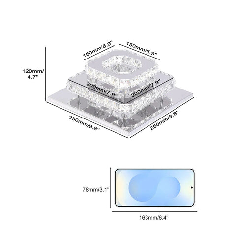 Dimensions of Mini Crystal Chandelier LED Ceiling Light Two Layer Flush Mount Fixture For Hallway Staircase Kitchen And Bathroom
