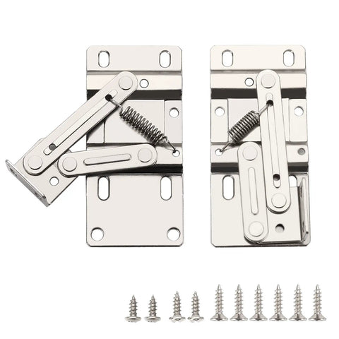 Tip Out Tray Hinges For Sink Front Drawers, Steel With Nickel Plated Finish, visible with screws, flat lay set.