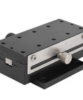 90X Linear Slide Rack And Pinion Sliding Table For Equipment, Aluminum Alloy Pro Grade Movement Platform, 35mm Travel, 0.7 Inch Per Turn Knob, 30 Micron Positioning Accuracy, Heavy Duty Linear Guide System, black slide table with adjustment knob