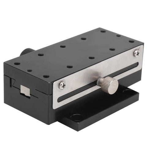 90X Linear Slide Rack And Pinion Sliding Table For Equipment, Aluminum Alloy Pro Grade Movement Platform, 35mm Travel, 0.7 Inch Per Turn Knob, 30 Micron Positioning Accuracy, Heavy Duty Linear Guide System, black slide table with adjustment knob