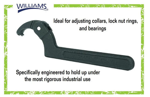 Adjustable Hook Spanner Wrench With 2 To 4 Inch Span For Collars Lock Nut Rings And Bearings, heavy-duty design shown