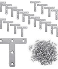 Twenty Piece Flat Corner Braces Kit With 3.1 By 3.1 Inch T Shaped Shelf Brackets And Screws Includes 100 Screws 201 Stainless Steel Mending Plates