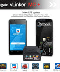 MC Plus Bluetooth OBD2 Car Diagnostic Scan Tool For iOS Android Windows With SW-CAN MS-CAN Protocols shown with apps.