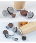 Adjustable Screw In Furniture Leg Levelers 24 Pack showing various sizes and colors, including brown and white with felt bases.