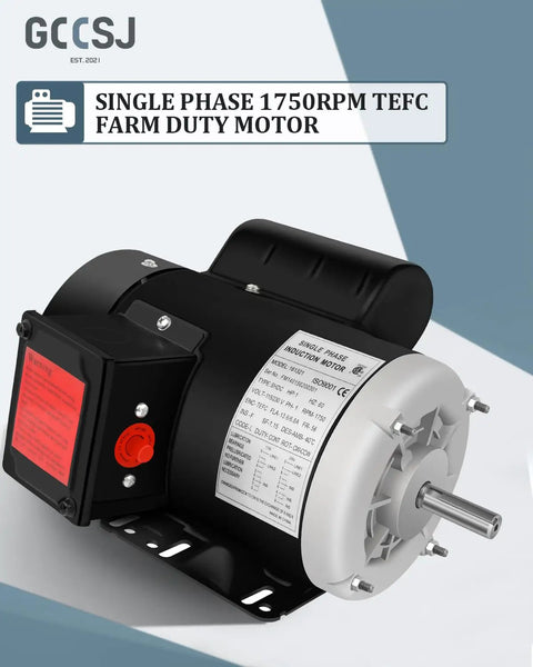 1HP Farm Duty Single Phase Electric Motor Dual Voltage 115V And 230V 1750 RPM TEFC Reversible CW CCW IP55