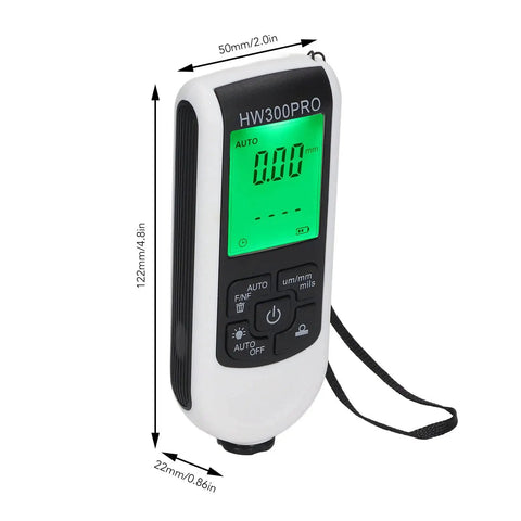 Pro Grade Auto Paint Coating Thickness Gauge With Ultra High Probe For Spot-On Car Paint Measurements 0 To 2000 Micrometers, Dual Principle Sensor, Easy Readout, Field Ready Finish Inspection Tool, 122mm handheld gauge with strap