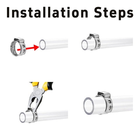 Installation steps for 50Pcs 8.8-10.5mm Single Ear Hose Clamps 304 Stainless Steel Heavy Duty Adjustable Cinch Crimp Rings