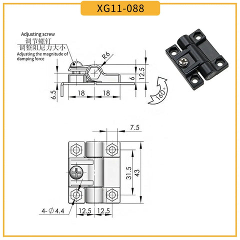 Technical diagram of adjustable cabinet doors folding hinges in black plastic durable clip on hinges for easy alignment.
