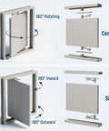 Rock Solid Stainless Steel Hidden Door Hinges Heavy Duty Pivot Hardware with Smooth Rotation Silver Finish Concealed Design for Wood and Aluminum Frame Doors that Install like a Dream and Last Forever, showcasing pivot functionality.
