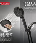 ProClean Matte Black Shower Head With Handheld, High Pressure Spray, 6 Spray Settings in action on tiled shower wall