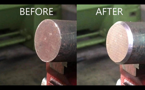 Before and after using Deburring External Chamfer Tool With Tungsten Blade For Power Drill Fast Burr Removal Fits 1-3/8 To 2-1/8 Inches Durable Deburring Drill Bit Accessory For Quick Metalwork And Bolt Repair showing smoothed metal edge