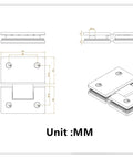 Beefed Up Heavy Duty Frameless Glass Shower Door Hinge Kit 180 Degree Wall to Glass Pivot Clamp dimensions sketch