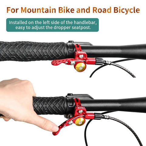 Dropper Post Lever For Mountain And Road Bikes 22.2mm Seatpost Remote Shifter being installed on handlebar