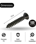 Number 8 By 1 1/2 Inch Phillips Flat Wood Screws With Black Xylan Coated Stainless Steel shown at 1.5 inch length, ideal for decking and drywall.