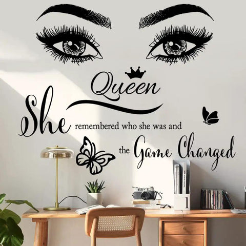Motivational Eyelashes And Eyes Wall Decal With Crown And Butterflies For Women And Girls Inspirational Quote Wall Art