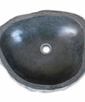 HKPWRBFG River Stone Wash Basin, Oval Bathroom Sink, Grey Countertop Bowl with smooth interior surface.