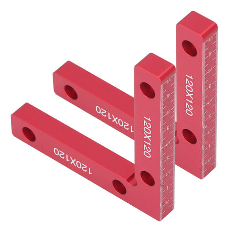 Sturdy Right Angle Clamps 2 Pack Aluminum Alloy Positioning Tools For Woodworking And Crafts with red measurement scale.