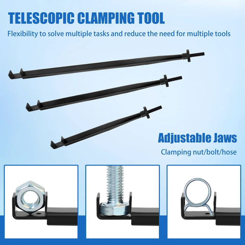 Adjustable Extension Clamp Wrench Tool For Tight Spaces That Holds Nuts Bolts And Hose Clamps With Three Interchangeable Extension Lengths