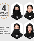 4 ways to wear Balaclava Ski Face Mask With Windproof Thermal Comfort For Men And Women Convertible Hood Full Head Cover Scarf Neck Gaiter For Cold Weather Black Stay Toasty