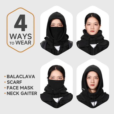4 ways to wear Balaclava Ski Face Mask With Windproof Thermal Comfort For Men And Women Convertible Hood Full Head Cover Scarf Neck Gaiter For Cold Weather Black Stay Toasty