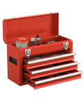 Beefy Heavy Duty Portable Metal Tool Box With Drawers And Latches EVC Liners For Garage Home And Workbench in red, open view