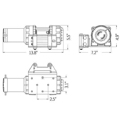 Beefy 12V 4000 LB Electric Winch Kit With About 33 Feet Steel Rope For ATV UTV Tow Off Road Use Includes Wireless Remote Control And Mounting Bracket Included, dimensioned drawing